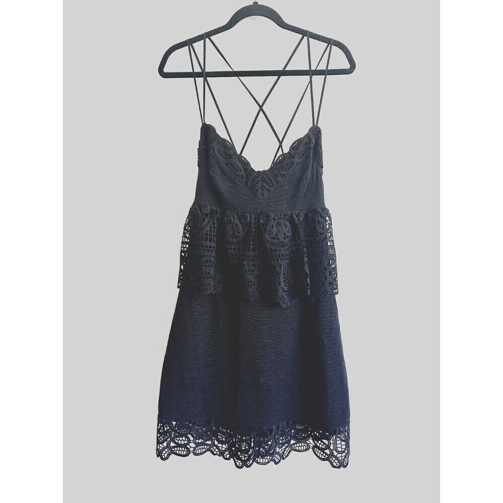 Gianni Bini Black Lace Monica Cocktail‎ Dress Woman's Size 10 ppeplum strappy